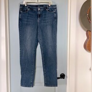 J. JILL Denim Weekender Straight Leg Jeans Mid Rise Zip Fly 5 Pocket Blue Sz 14